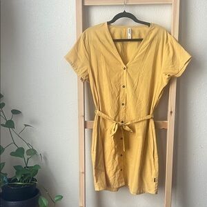 RVCA Women’s Yellow Button-Up Dress with Tie Belt